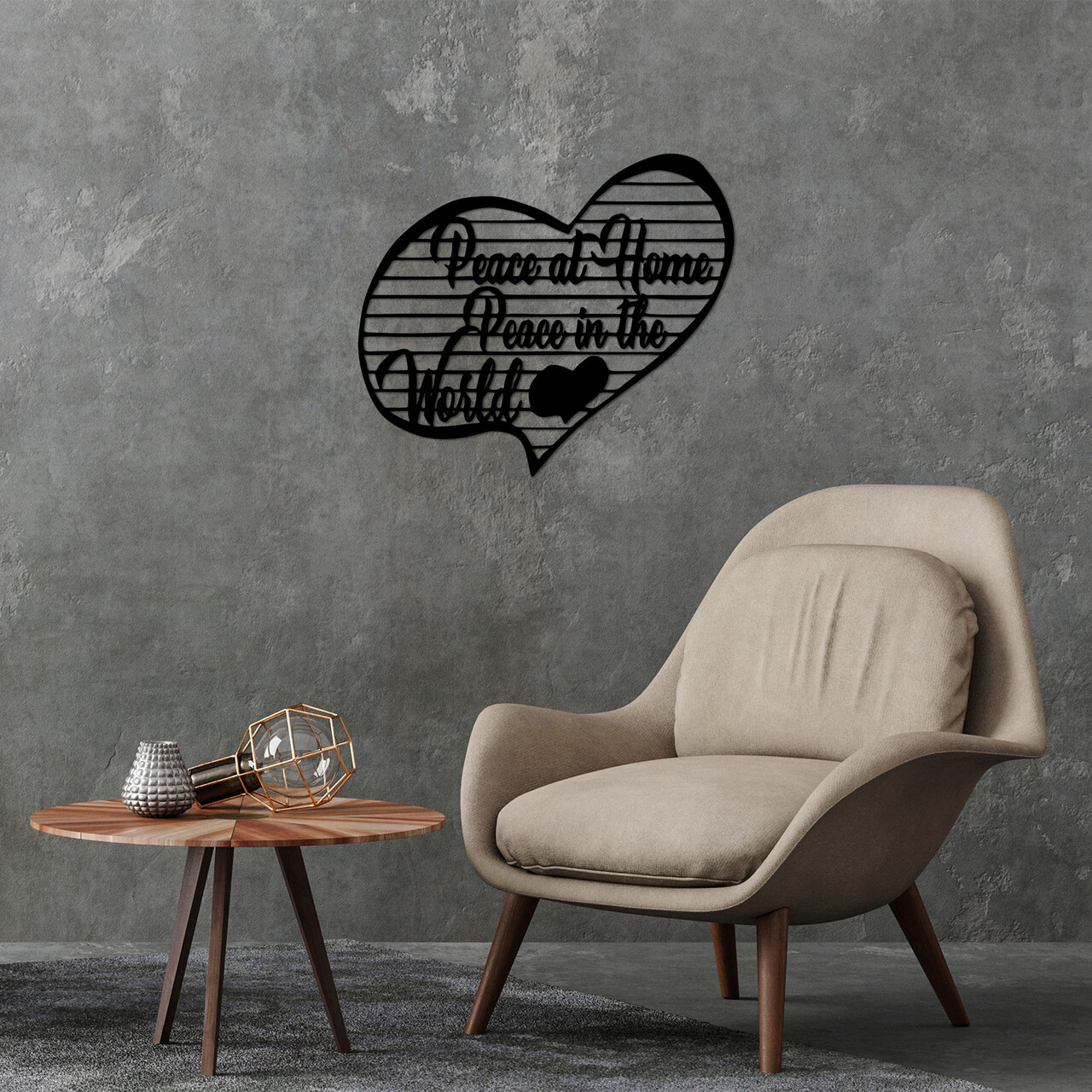 Decoratiune de perete, Peace At Home Peace in The World, Dimensiuni: 58 x 68 cm, Negru - imagine 6